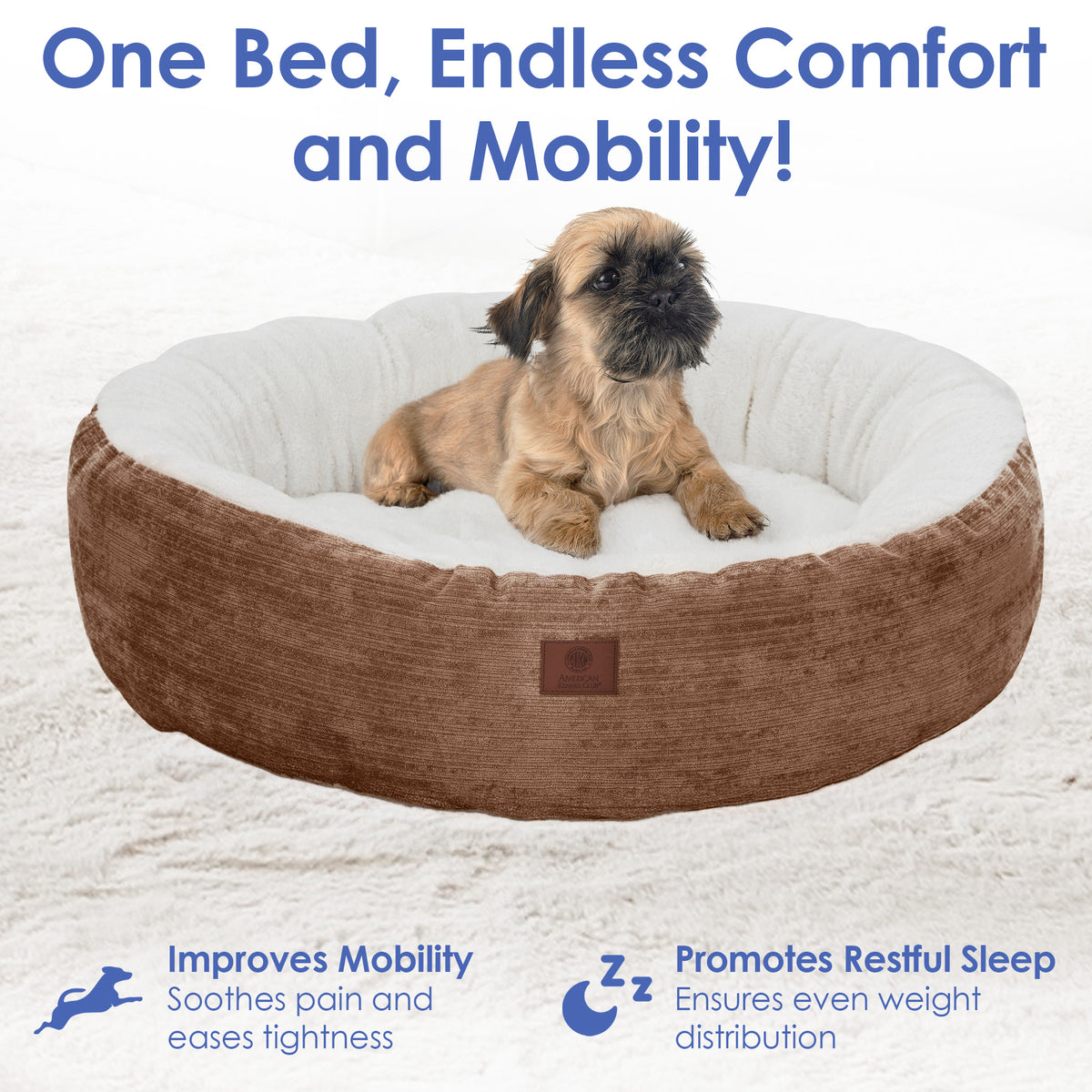 Akc Mason 25" Round Pet Bed Rolled Package Brown