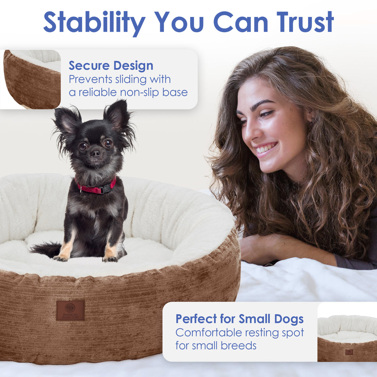 Akc Mason 31" Round Pet Bed Rolled Package Brown