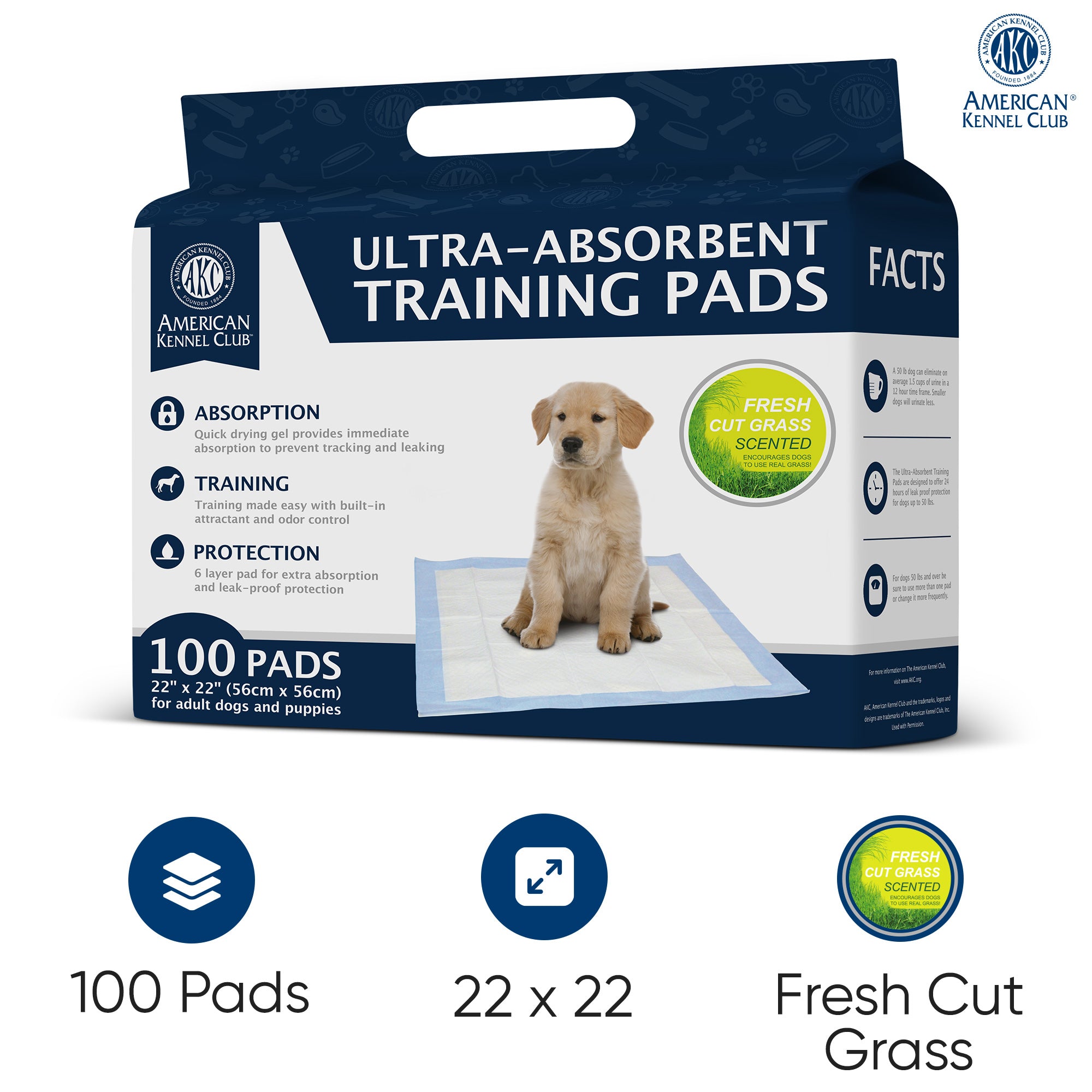Akc Fresh Cut Grass Scent 100Ct Training Pads 22" X 22"