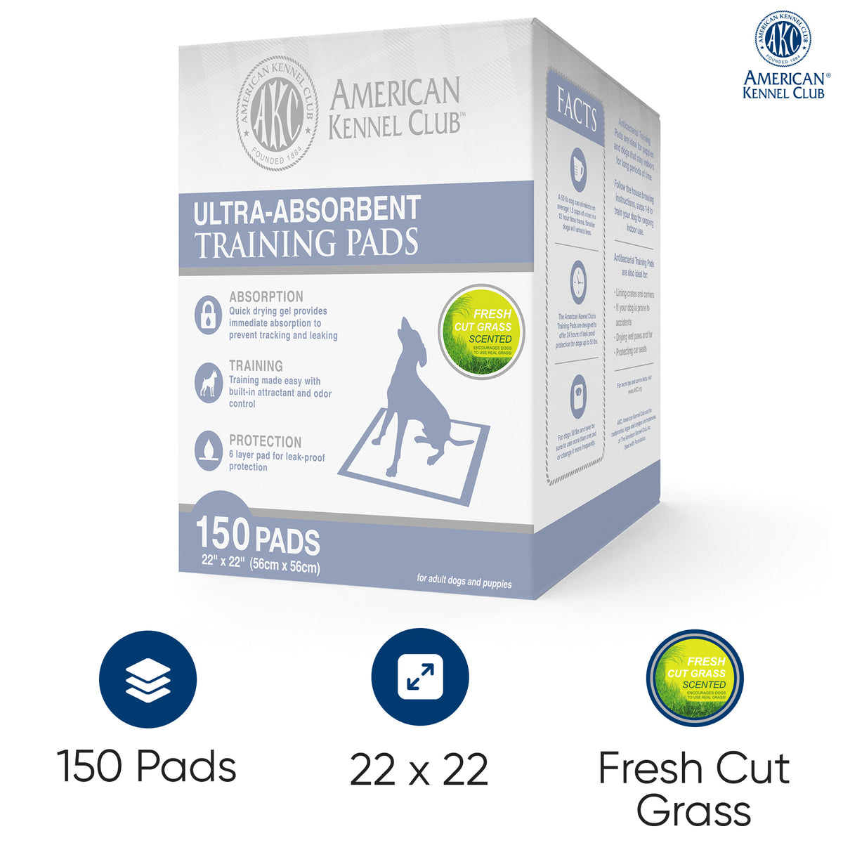 Akc 150 Count Fresh Cut Grass Scent Training Pads In A Box