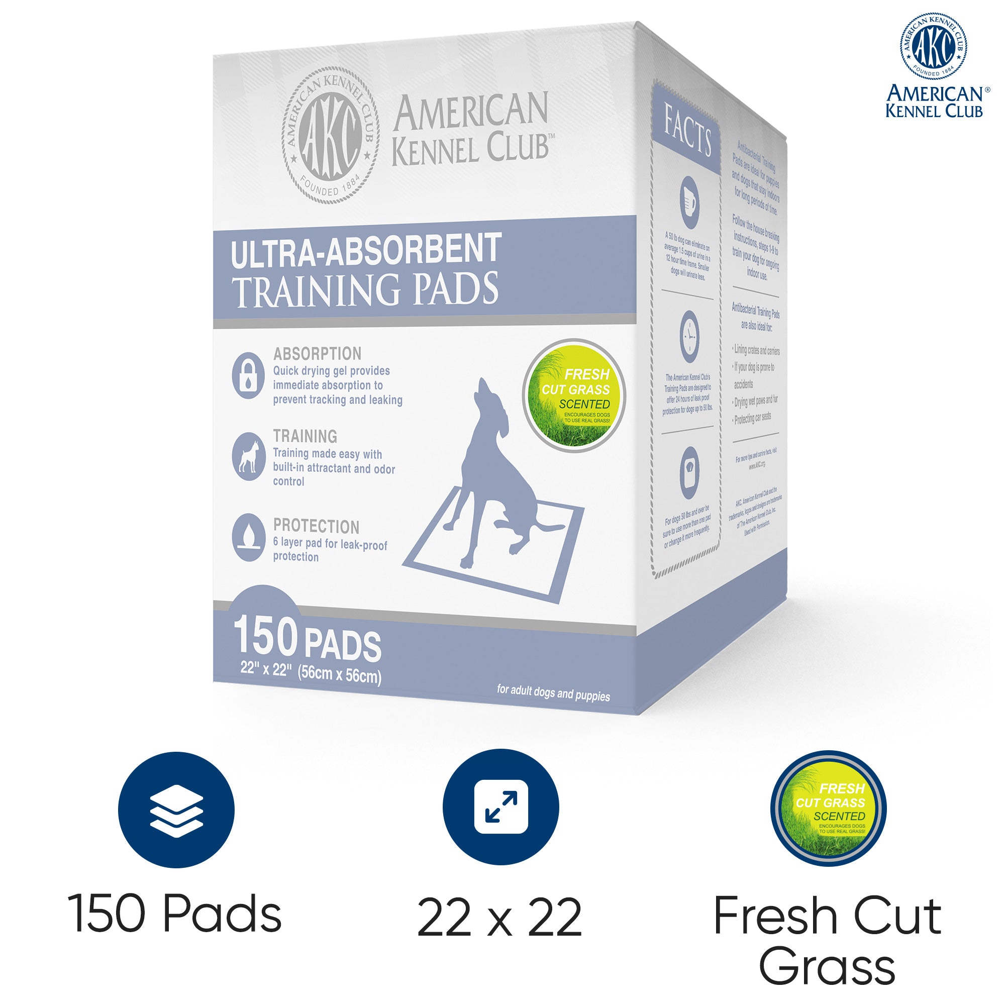 Akc 150 Count Fresh Cut Grass Scent Training Pads In A Box