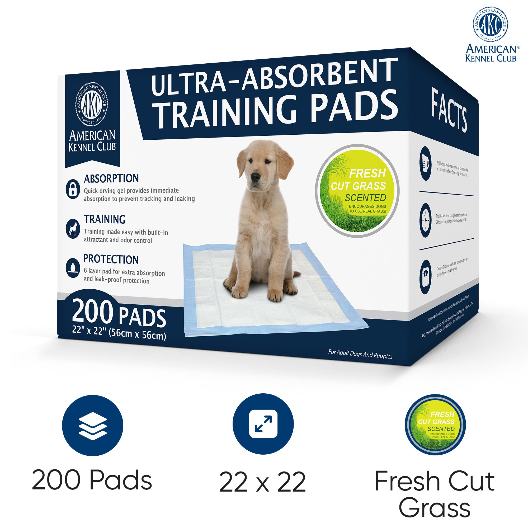 Akc 200 Count Fresh Cut Grass Scent Training Pads In Box