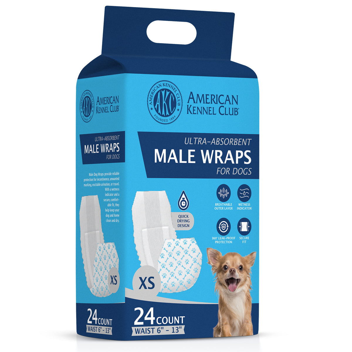 Akc Size Xs Male Dog Diapers 24Ct Waist Sz 6"- 13"
