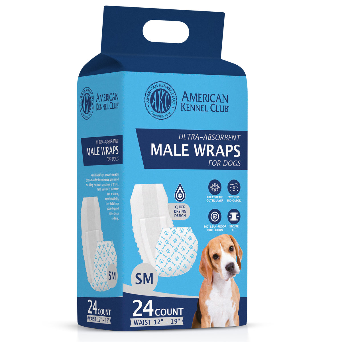 Akc Size S Male Dog Diapers 24Ct Waist Sz 12"- 19"