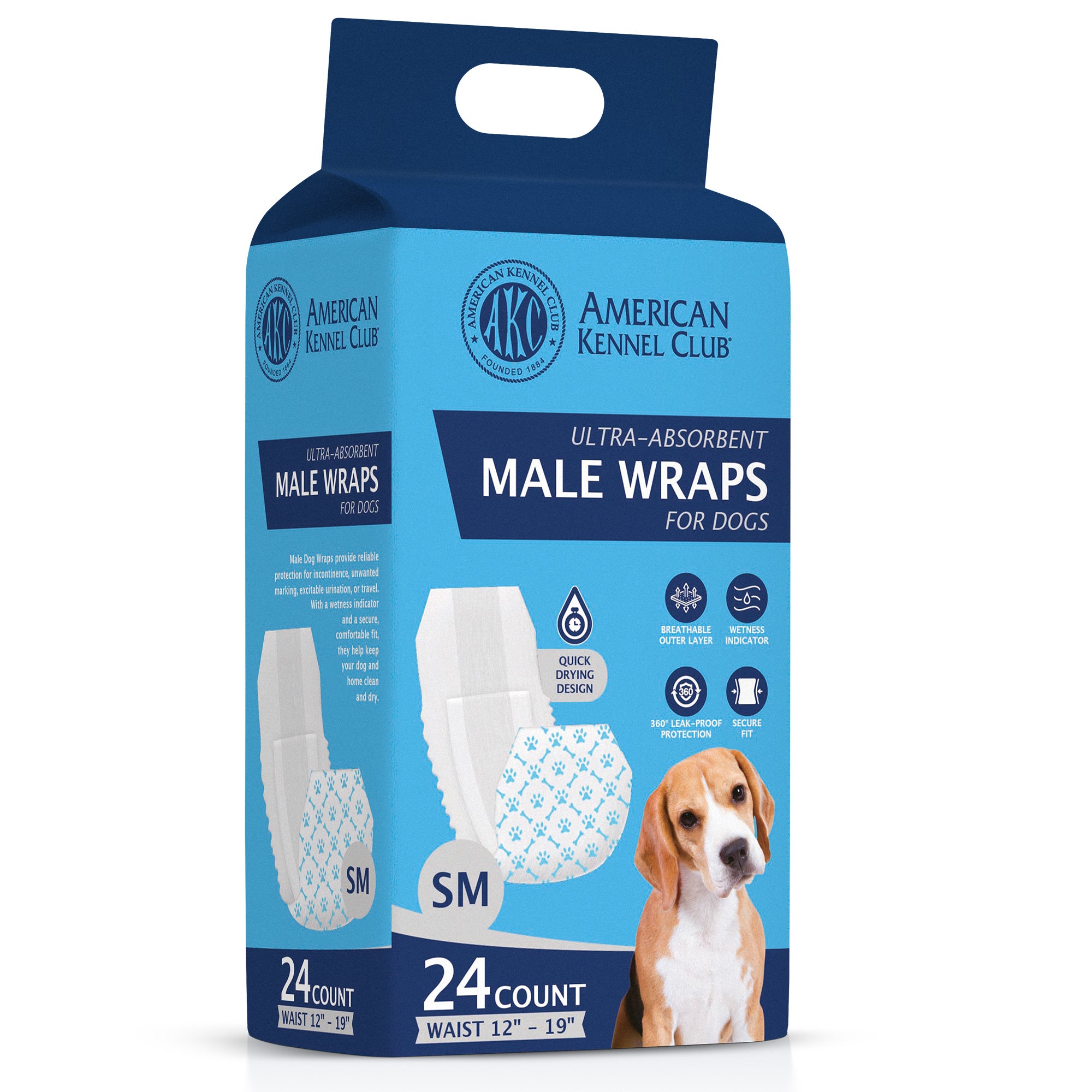 Akc Size S Male Dog Diapers 24Ct Waist Sz 12"- 19"