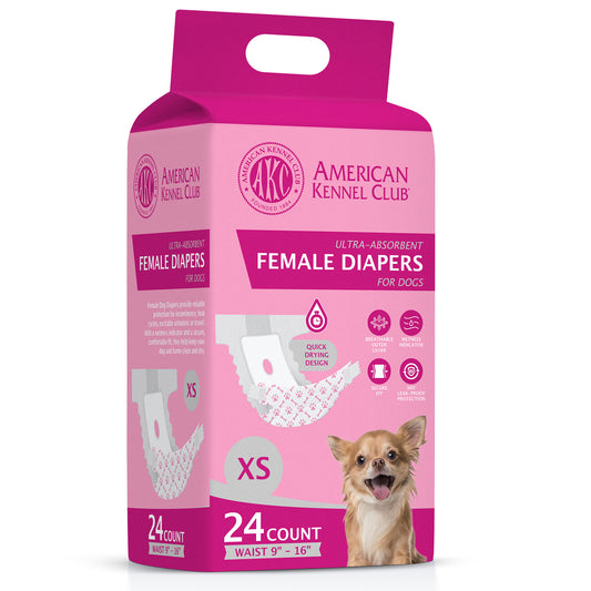 Akc Size Xs Female Dog Diapers 24Ct Waist Sz 9"- 16"
