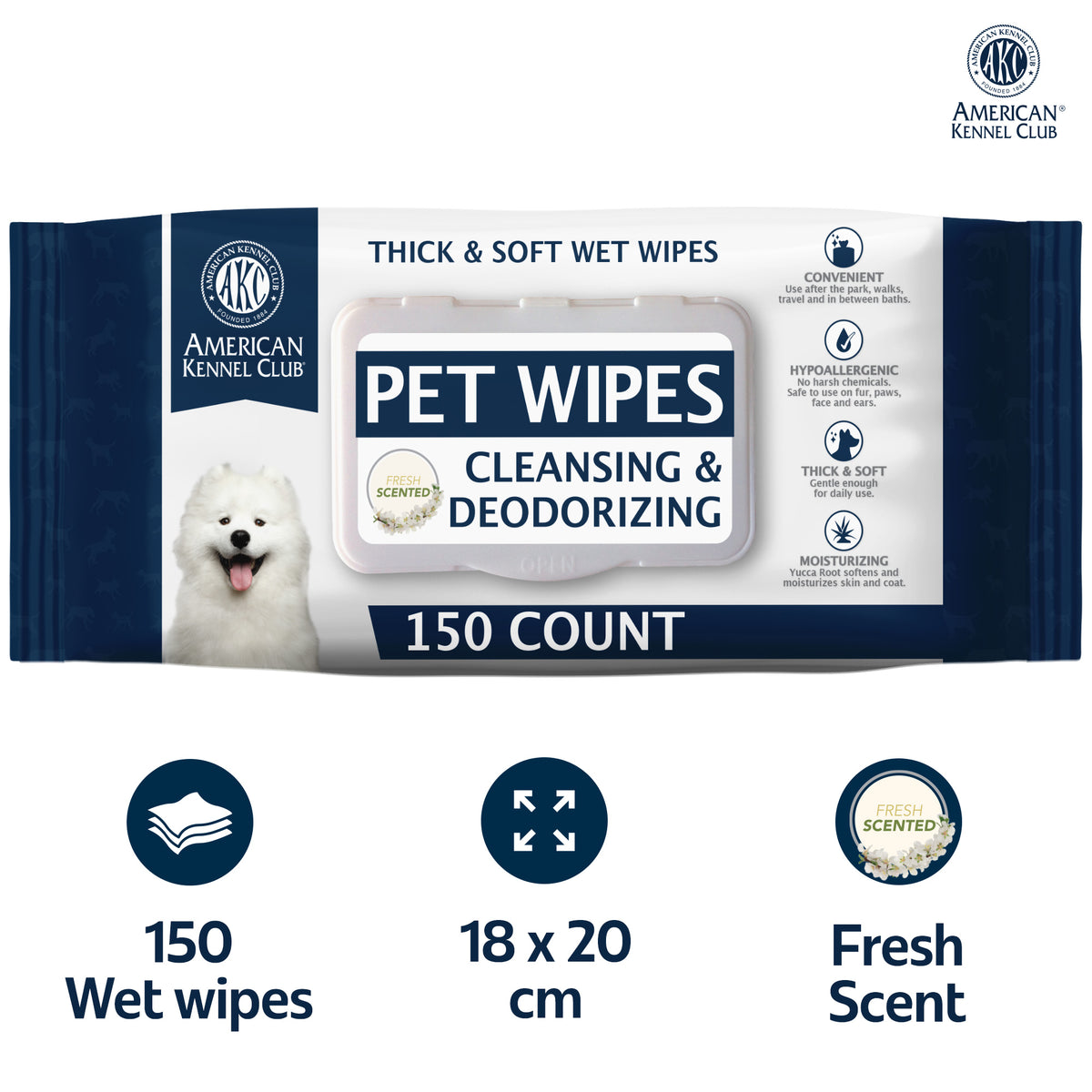 Akc Pet Wipes Fresh Scent 150Ct