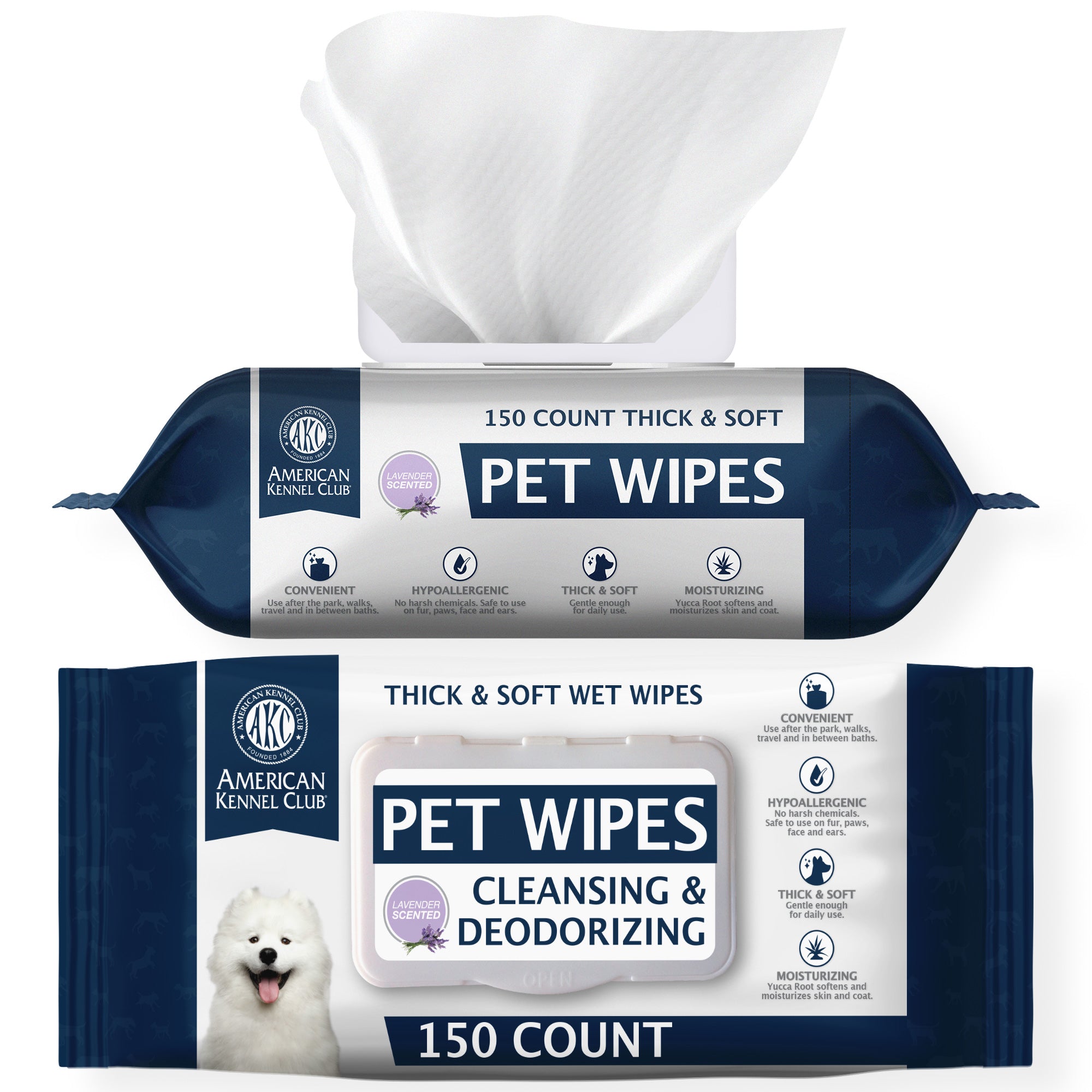 Akc Pet Wipes Lavender Scent 150Ct