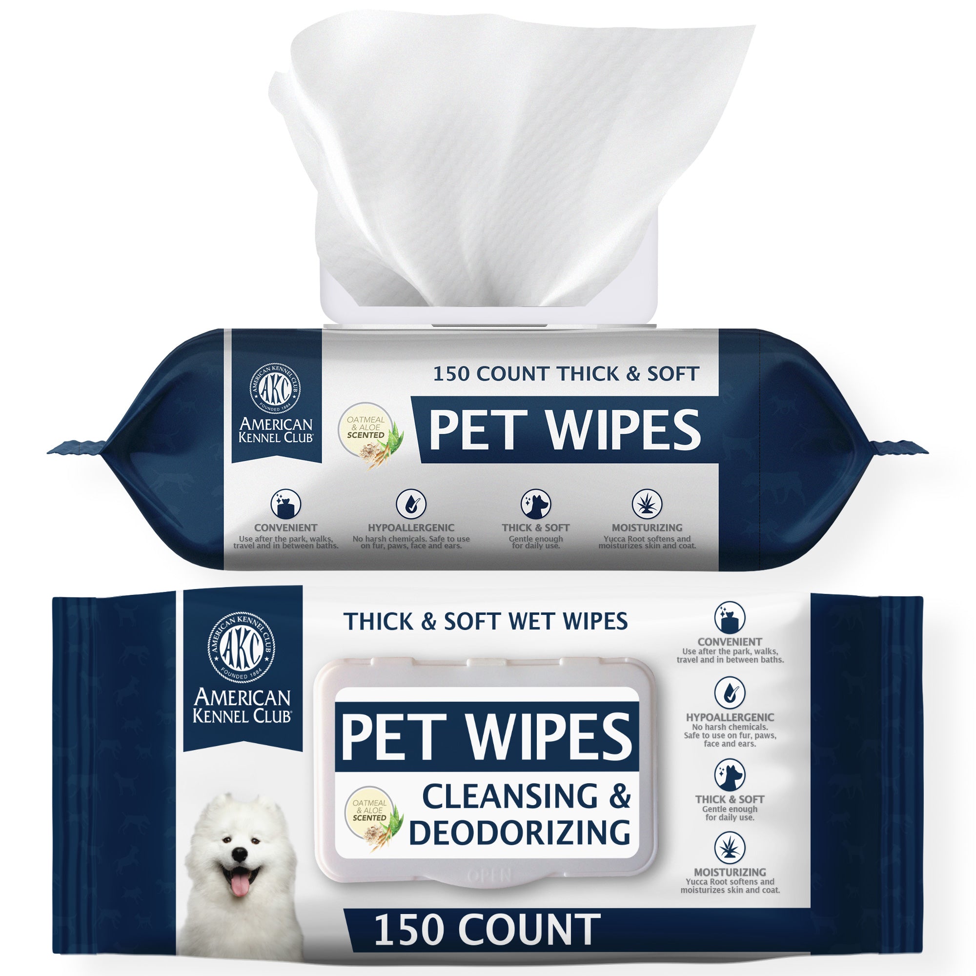 Akc Pet Wipes Oatmeal And Aloe Scent 150Ct