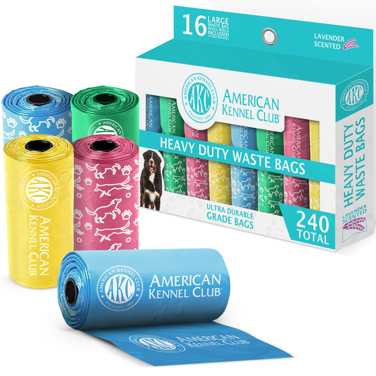 Akc 16Ct (240 Bags) Waste Bag Refill Pack - Puppy Play Print