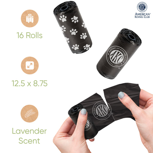 Akc 16 Rolls (240 Bags) Waste Bags, 15 Micro Black Bag With Lavender Scents