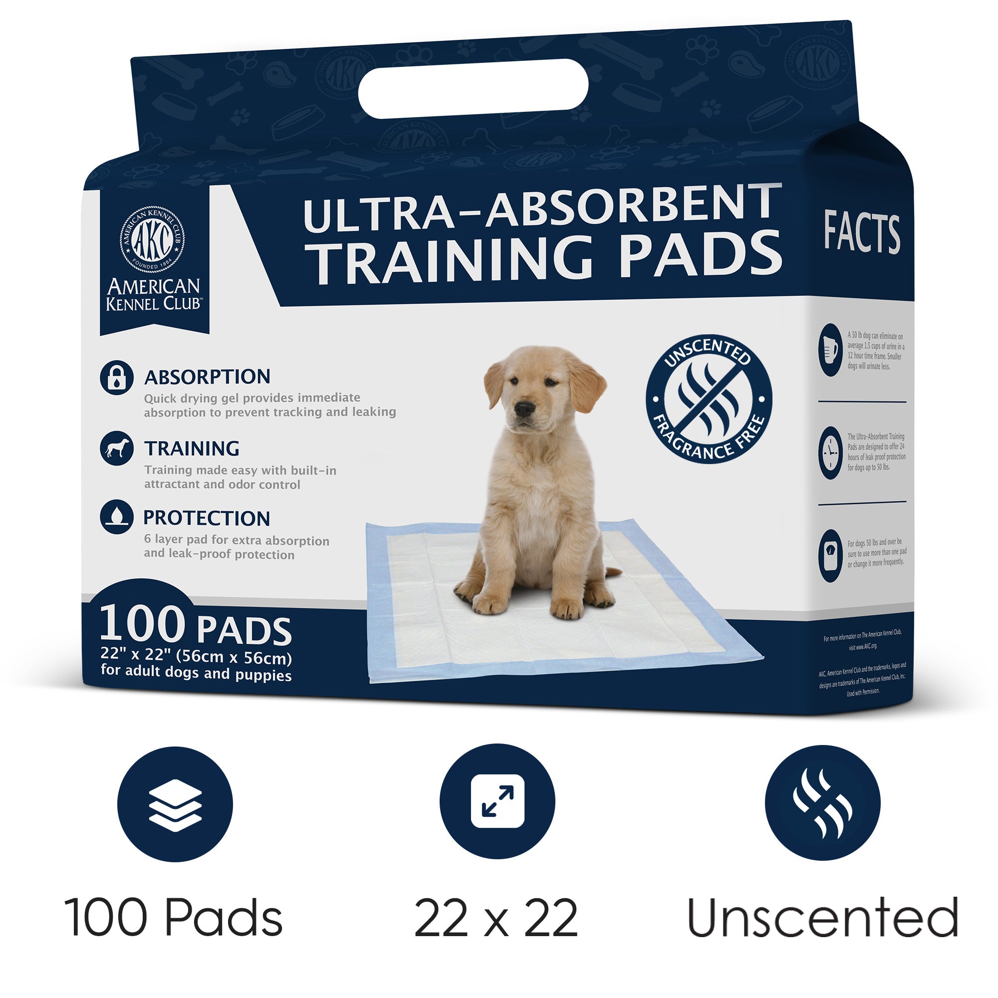 Akc 22*22" 100 Count Unscent Training Pads In A Box