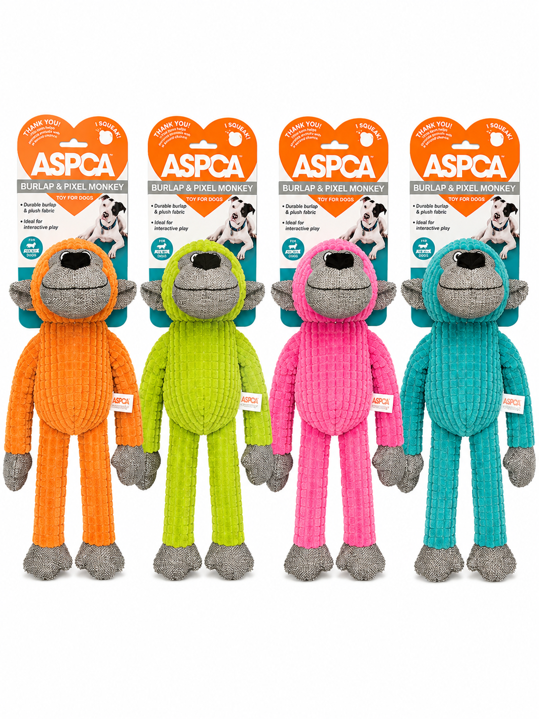 Aspca Burlap & Pixel Monkey Dog Toy