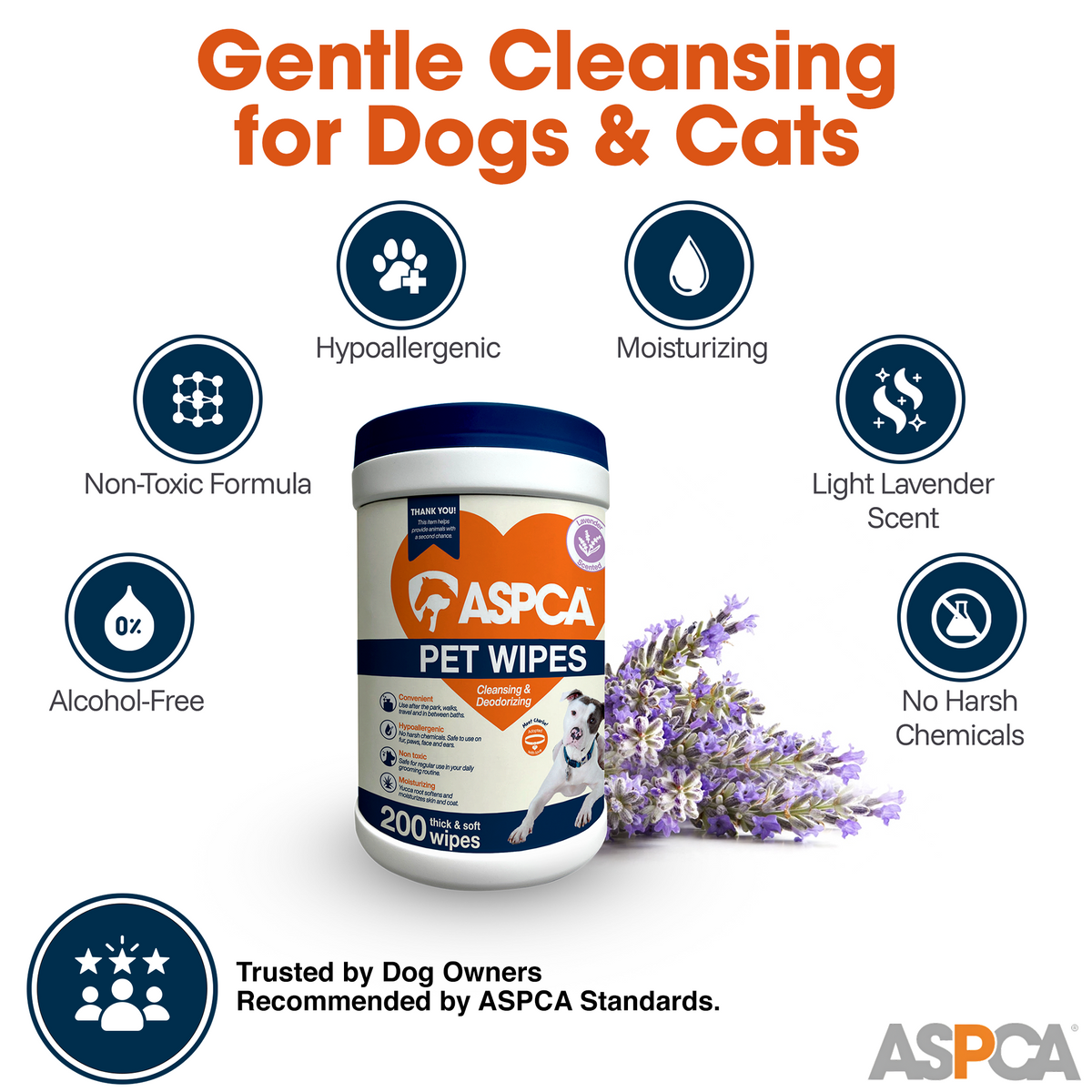 Aspca Pet Wipes Lavender Scent 200 Count Canister