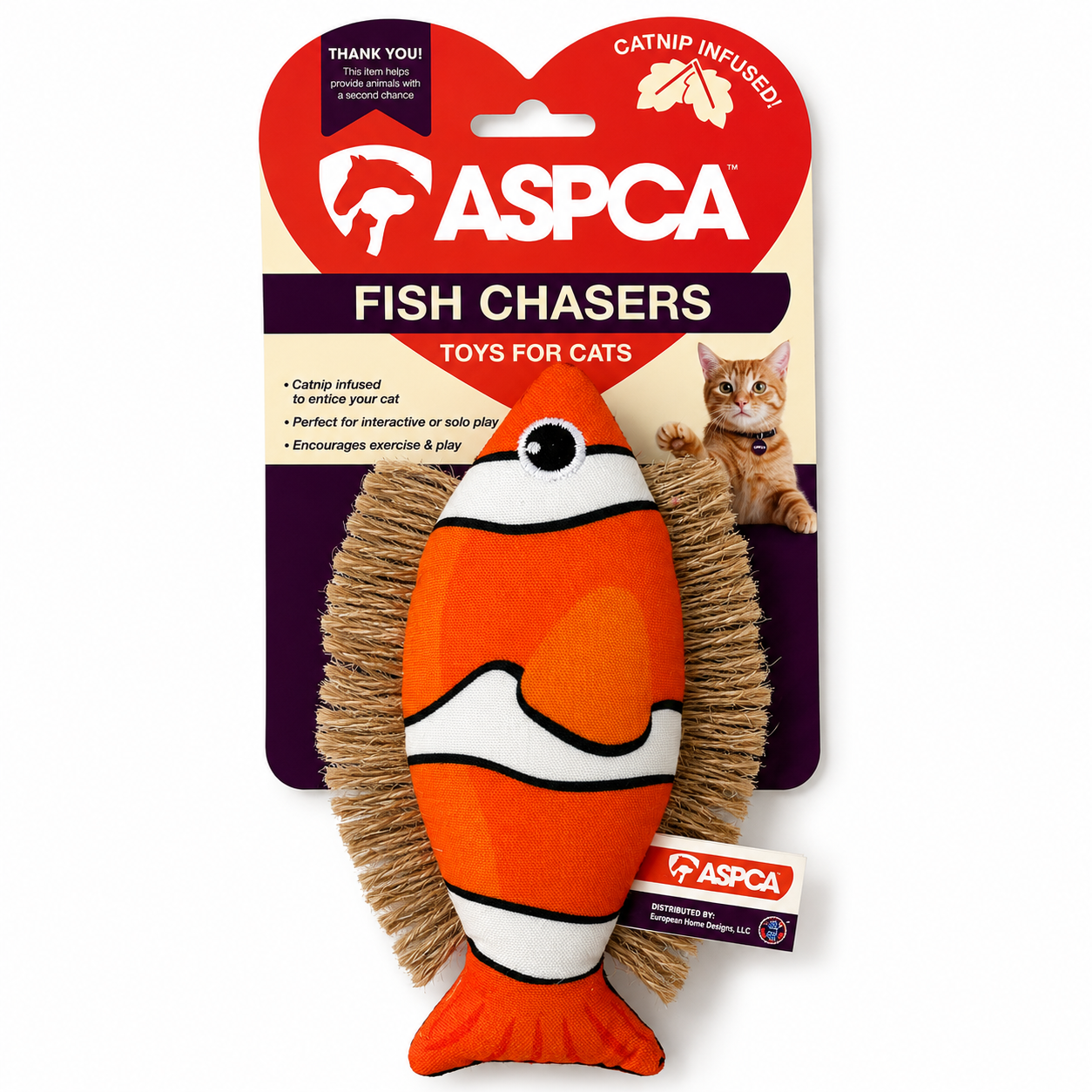 Aspca Printed Plush Fish With Cat Nip Inside Cat Toy 3 Color Assortment
