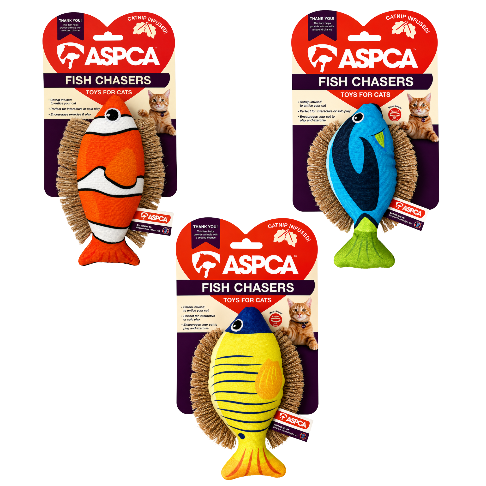 Aspca Printed Plush Fish With Cat Nip Inside Cat Toy 3 Color Assortment