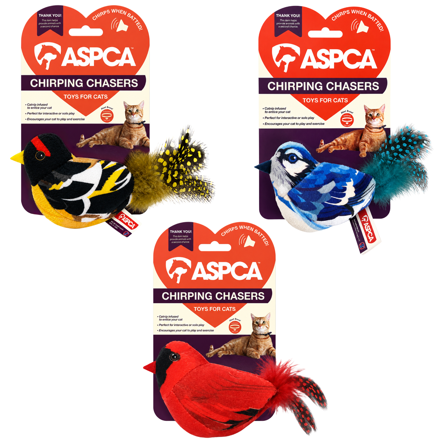 Aspca Whistling Birds With Cat Nip Inside Cat Toy 3 Color Assortment