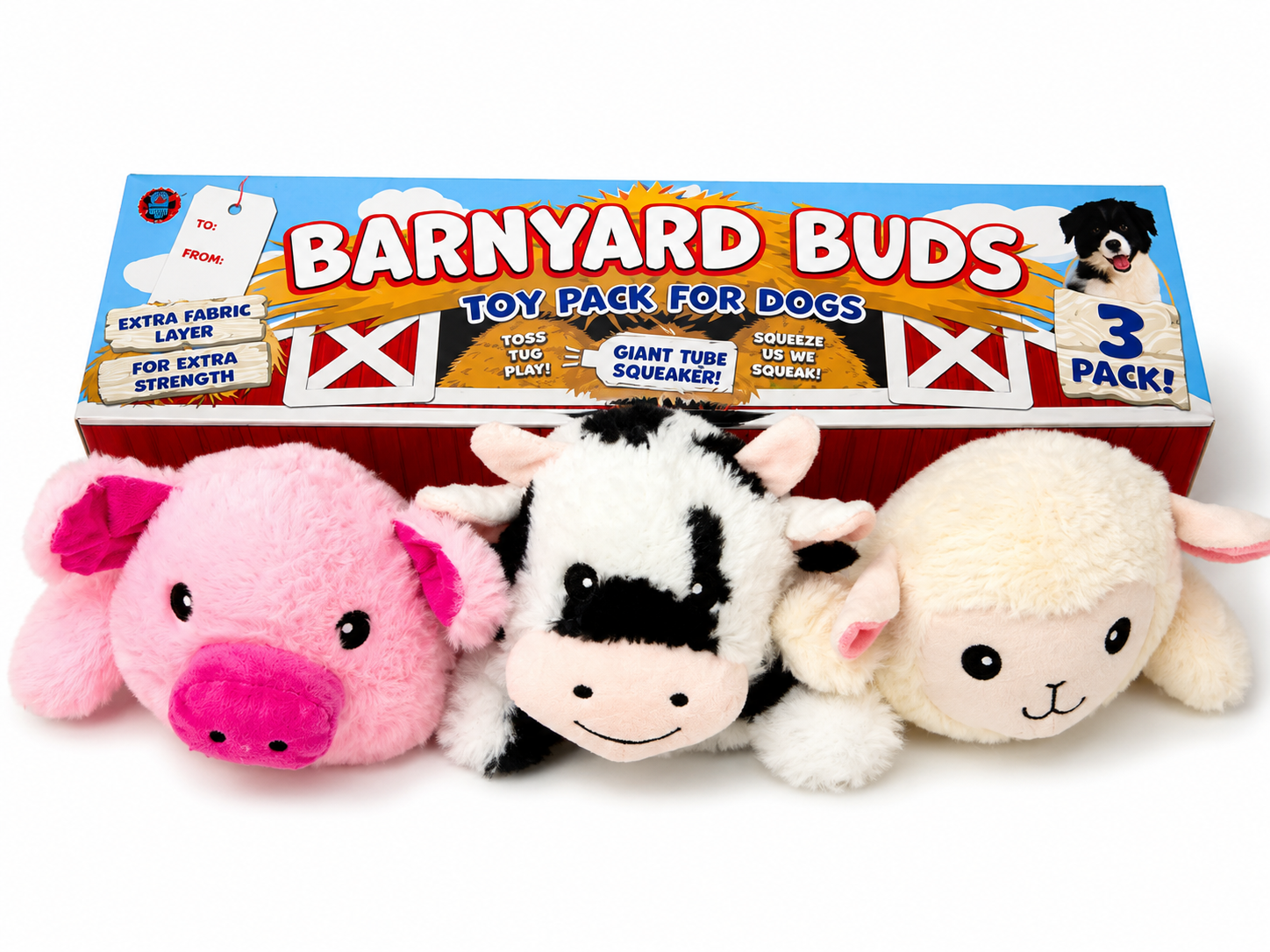 Bow Wow 3Pk Extra Layer Barnyard Buds Plush Dog Toy