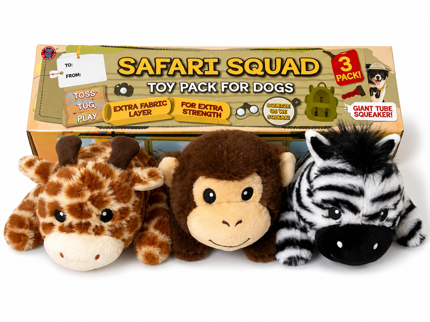 Bow Wow 3Pk Extra Layer Safari Squad Plush Dog Toy