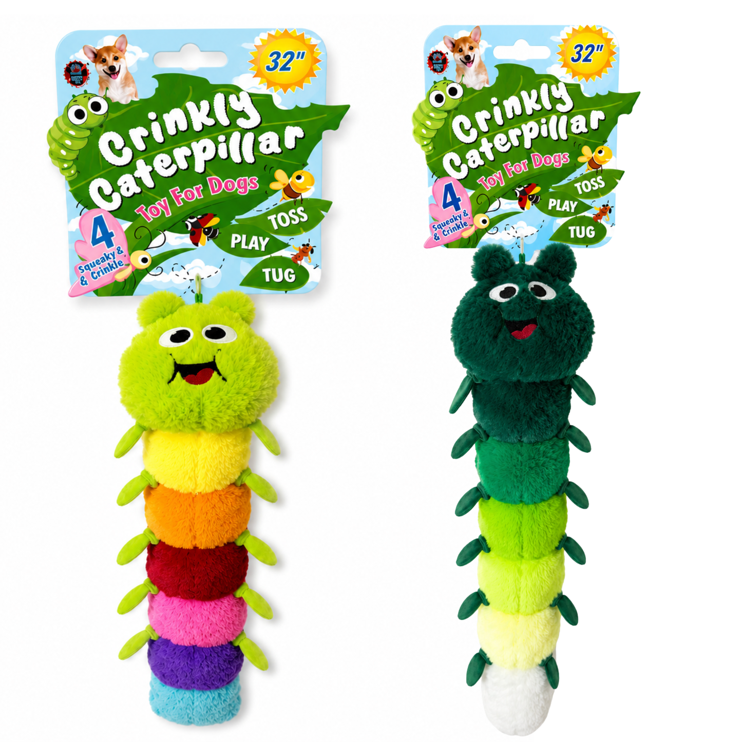 Bow Wow Squeaker And Crinkle Caterpillar Plush 32"