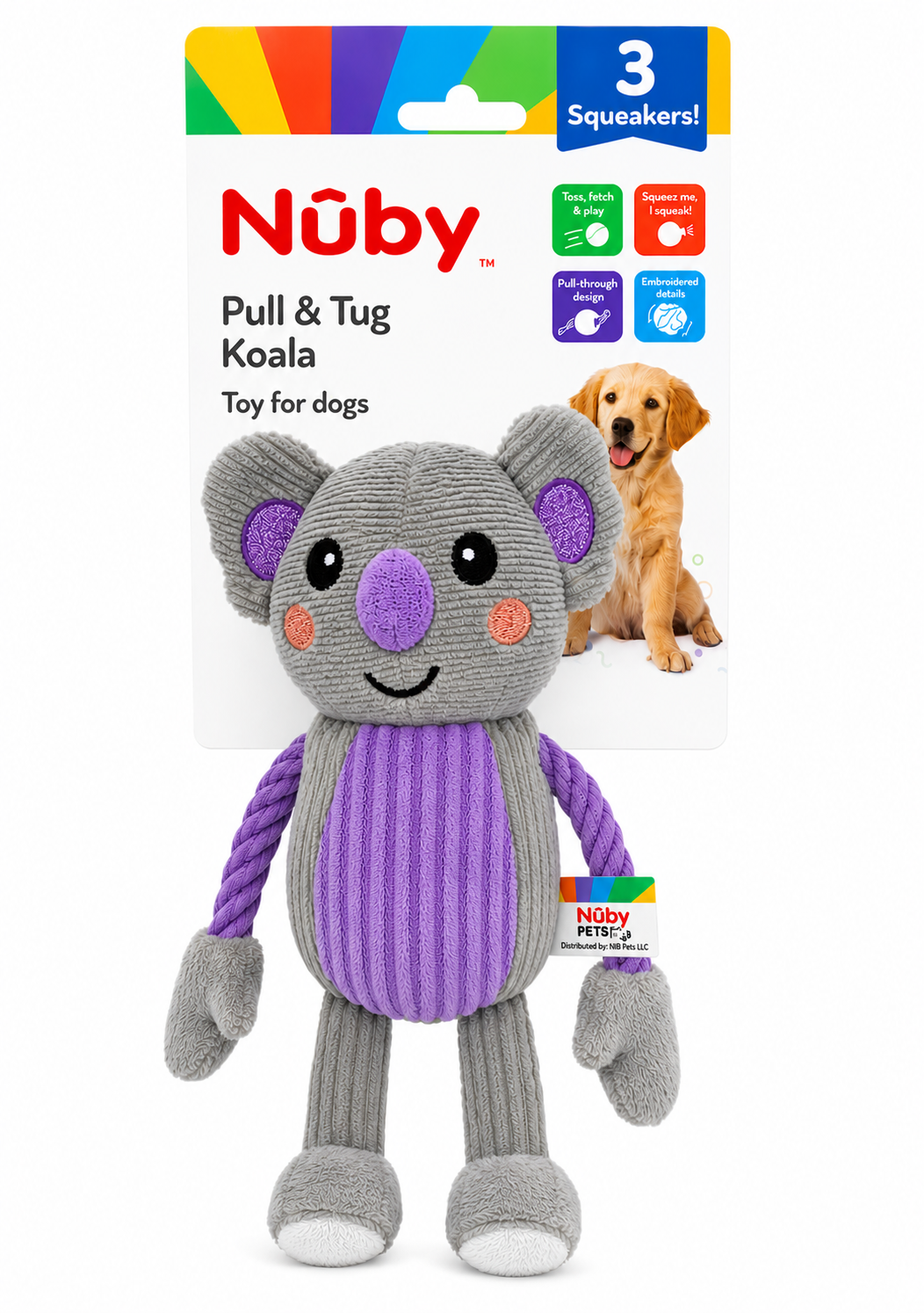 Nuby Crinkle And Squeak Plush With Pull And Tug Arms Puppy Toy Koala