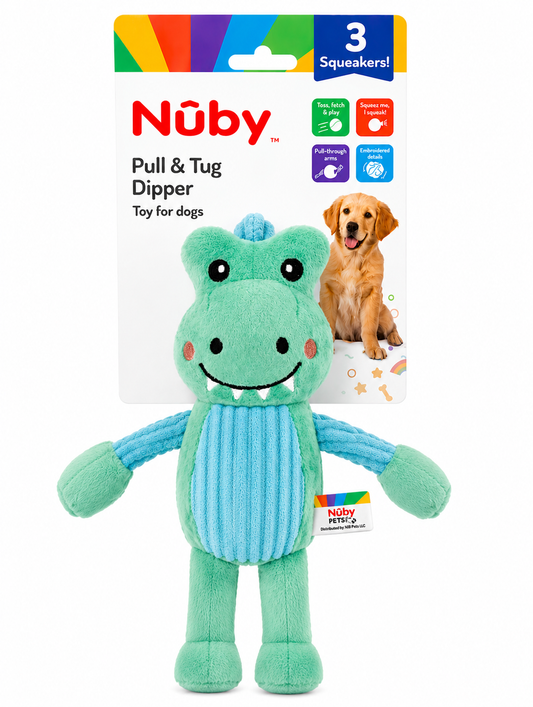 Nuby Crinkle And Squeak Plush With Pull And Tug Arms Puppy Toy Dino
