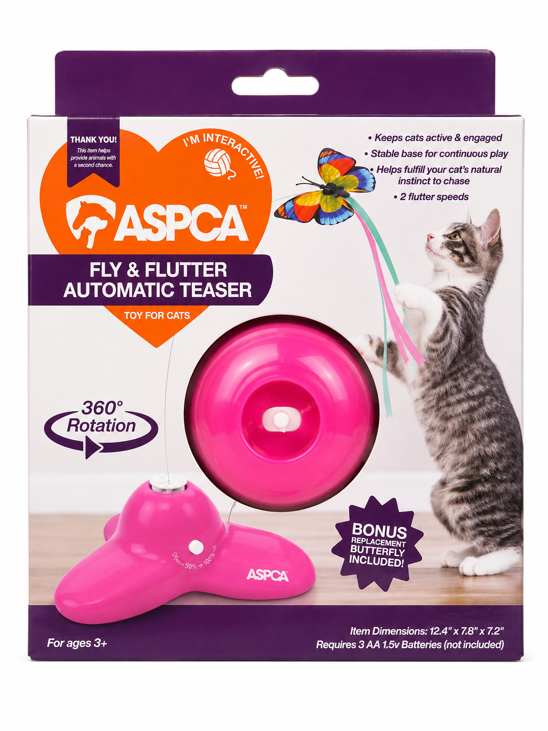 Aspca Butterfly Chase Toy Battery Operated Cat Toy Pink