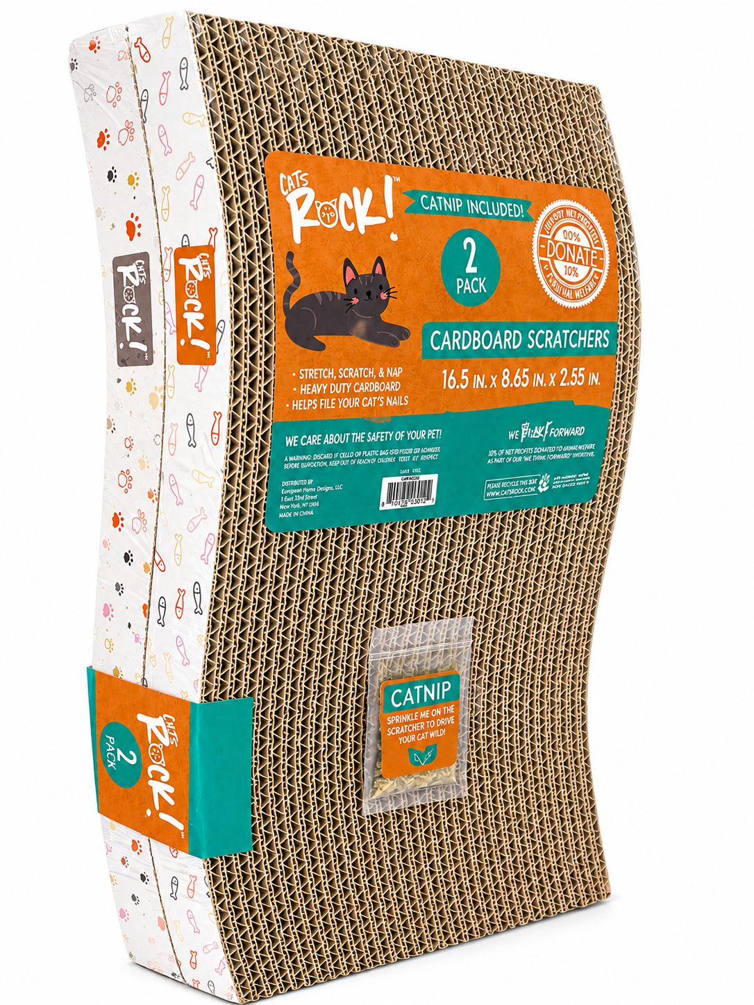 Cats Rock 2 Pk Wave Cat Scratcher Paws And Sardines
