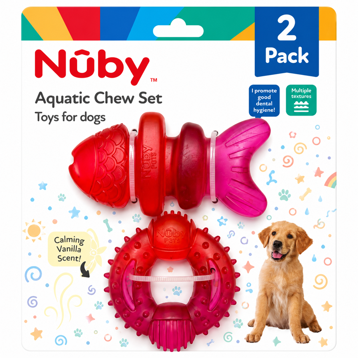 Nuby 2Pk 2 Tone Fish And Ring Pvc Puppy Toy