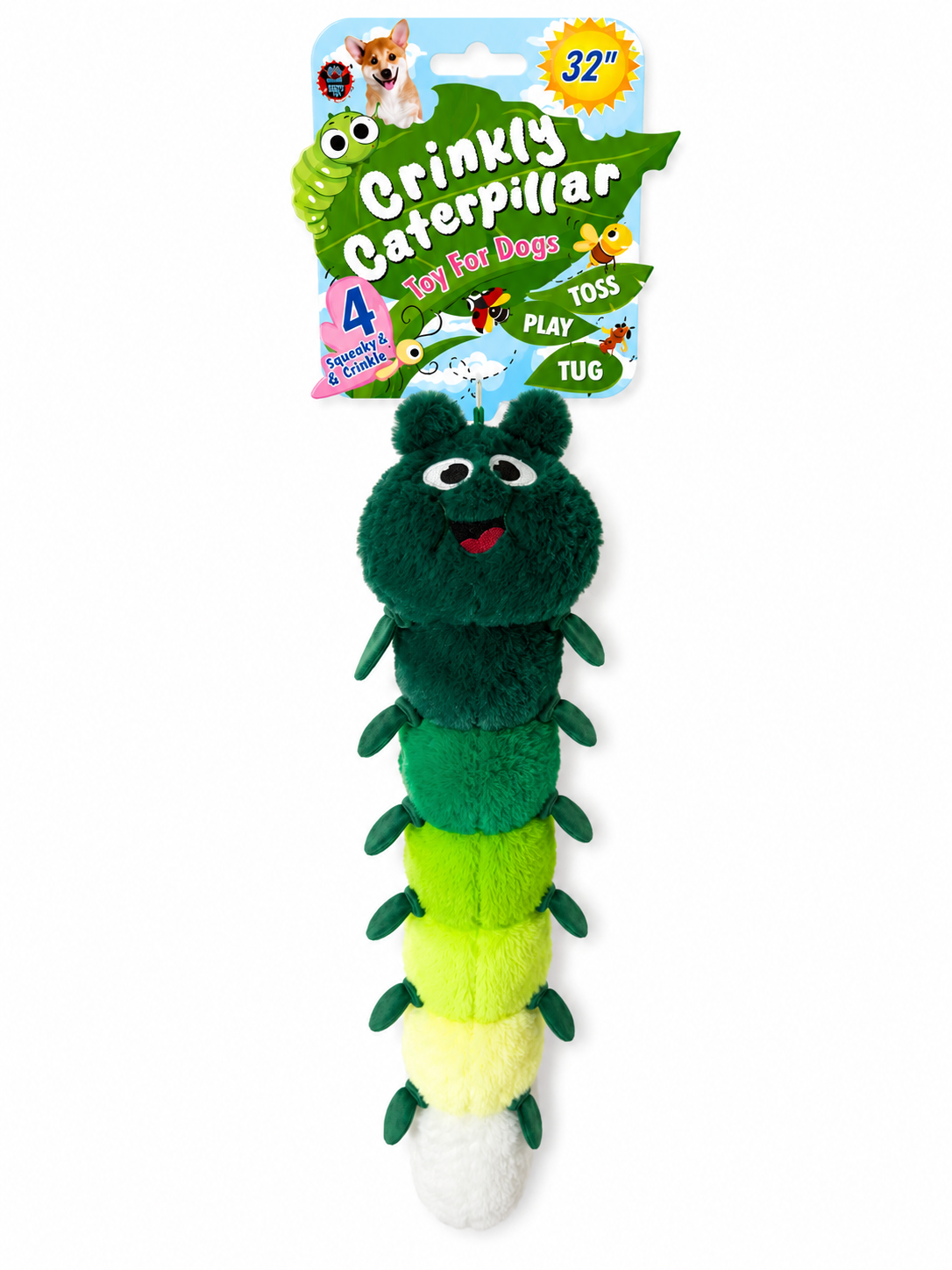 Bow Wow Squeaker And Crinkle Caterpillar Plush 32"