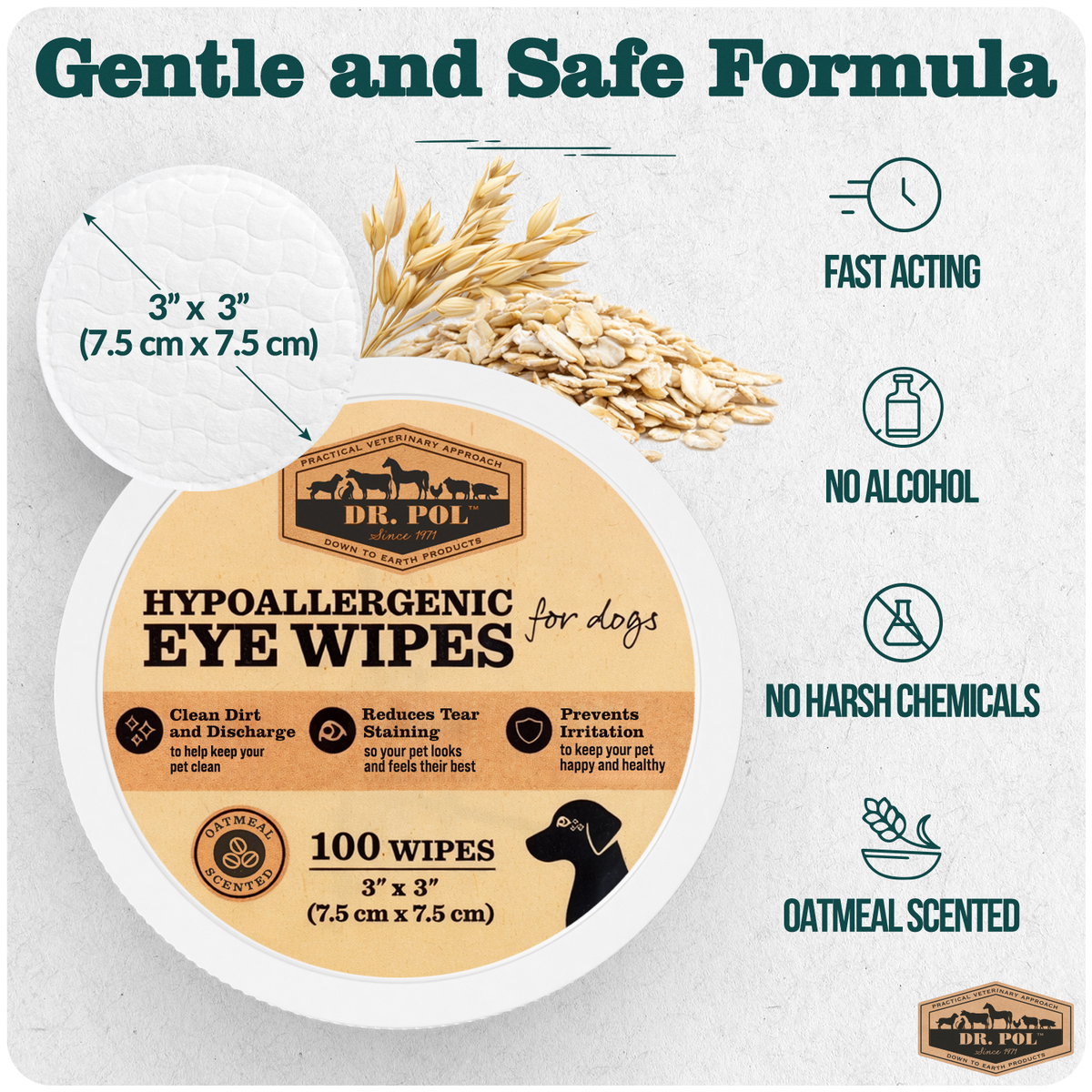 Dr Pol 3"*3" Pet Eye Wipes Oatmeal Scent 100 Count