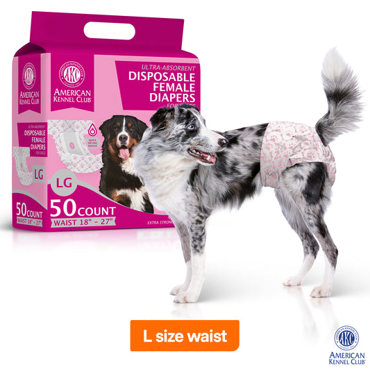 Akc Size L Female Dog Diapers 50Ct Waist Sz 18"- 27"