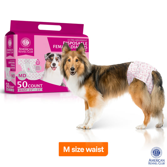 Akc Size M Female Dog Diapers 50Ct Waist Sz 15"- 23"