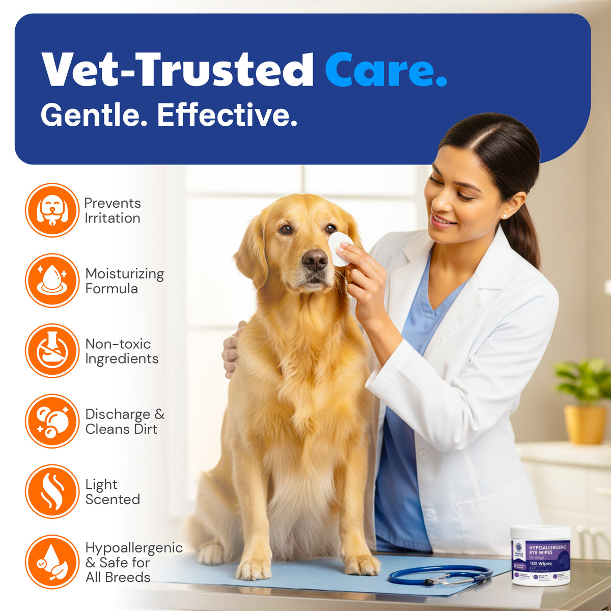 Akc 3*3" Pet Eye Wipes Lavender Scent 100 Count
