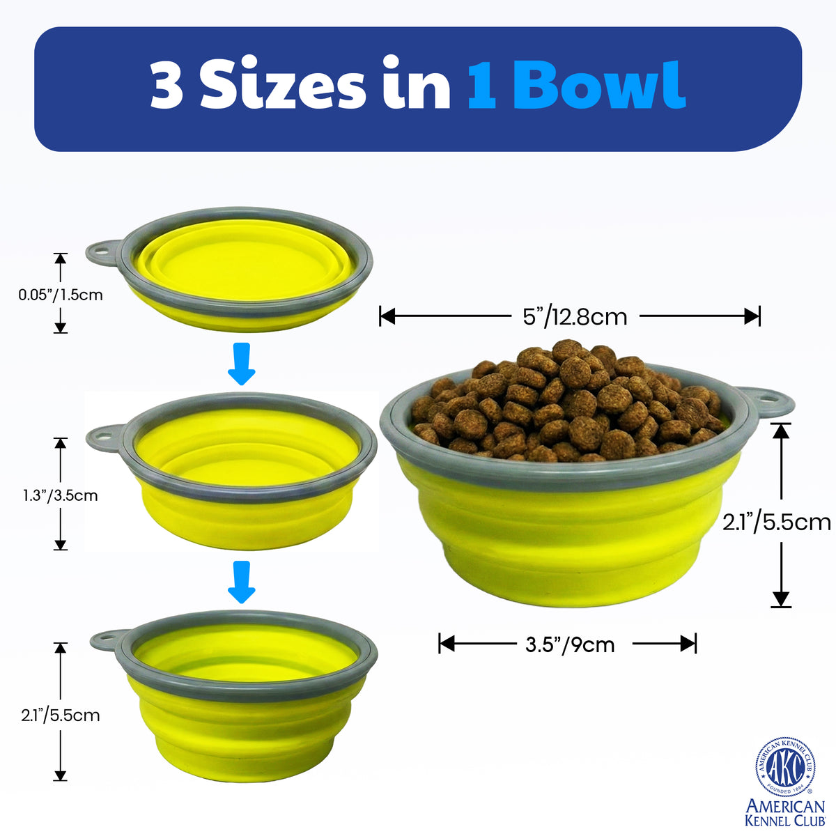Akc 2 Pk Collapsible Travel Bowl Gray/Green