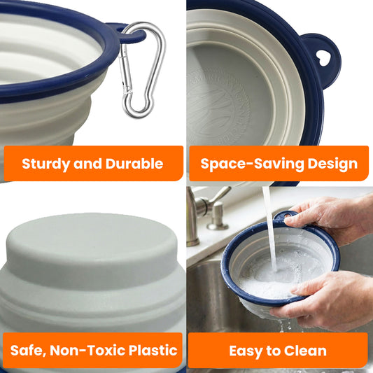 Akc 2 Pk Collapsible Travel Bowl Blue/Gray