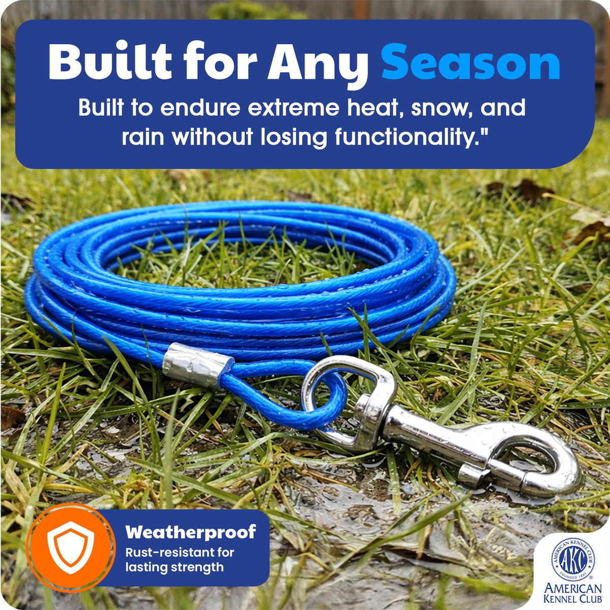 Akc Tie Out Cable 5Mm X 20Ft Blue