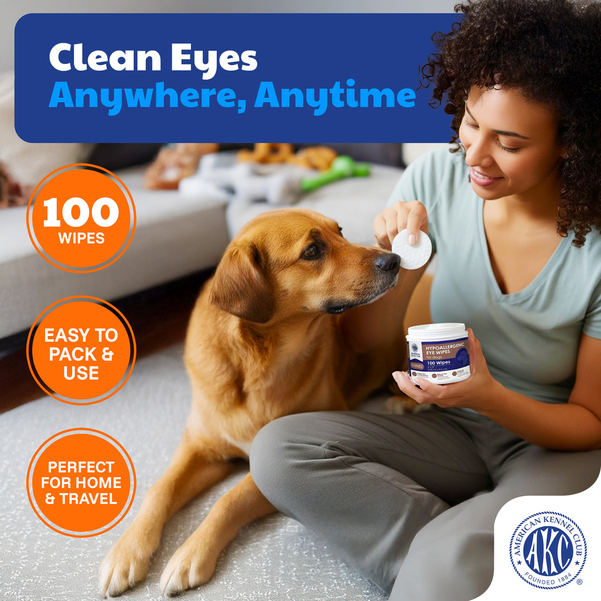 Akc 3*3" Pet Eye Wipes Coconut Scent 100 Count