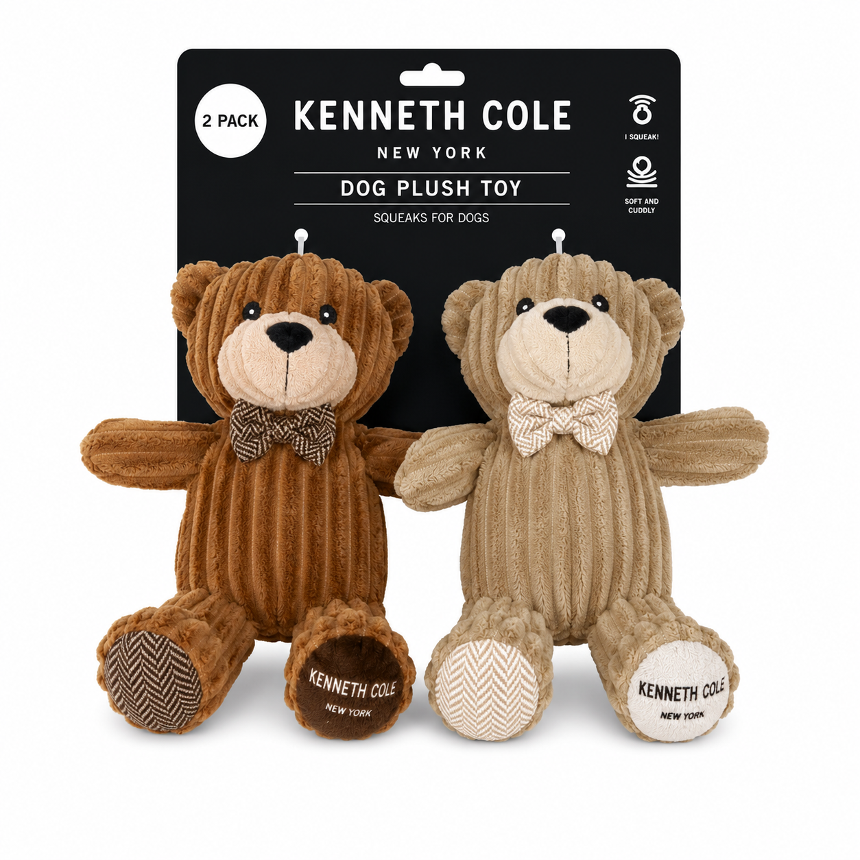 Kenneth Cole 2Pk Corduroy Plush Bears Dog Toy