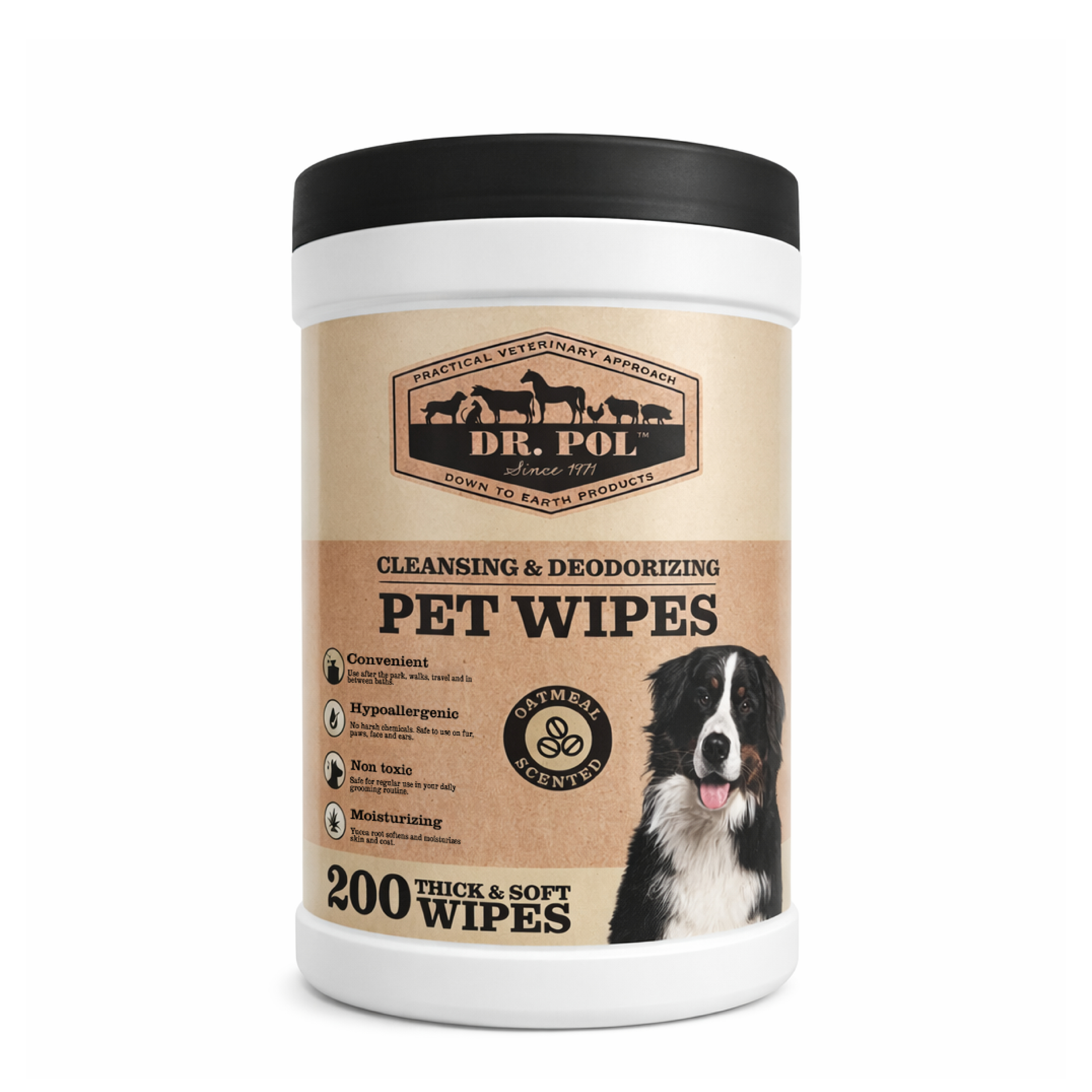Dr Pol Pet Wipes Oatmeal Scent 200 Count Canister