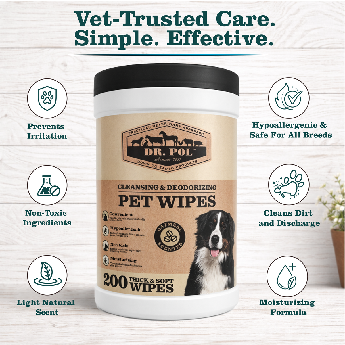 Dr Pol Pet Wipes Oatmeal Scent 200 Count Canister