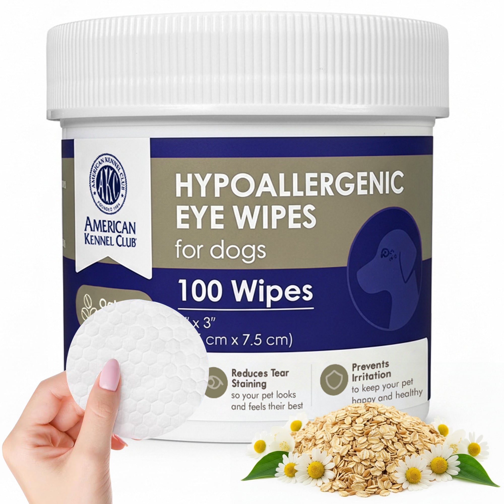 Akc 3*3" Pet Eye Wipes Oatmeal Scent 100 Count