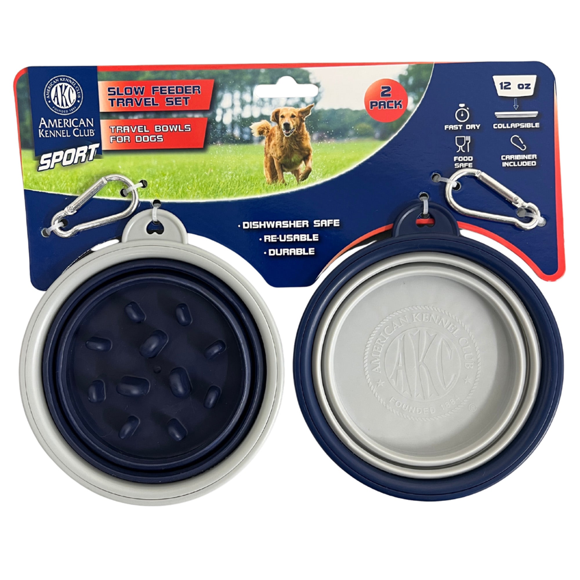 Akc 2 Pk Collapsible Travel Bowl Blue/Gray