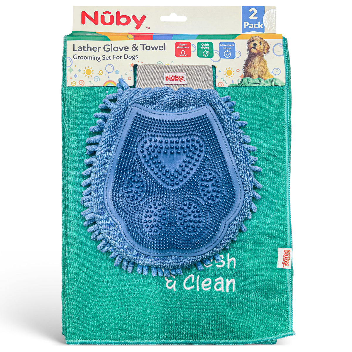 Nuby 2 Pk Grooming Glove And Towel Set Green
