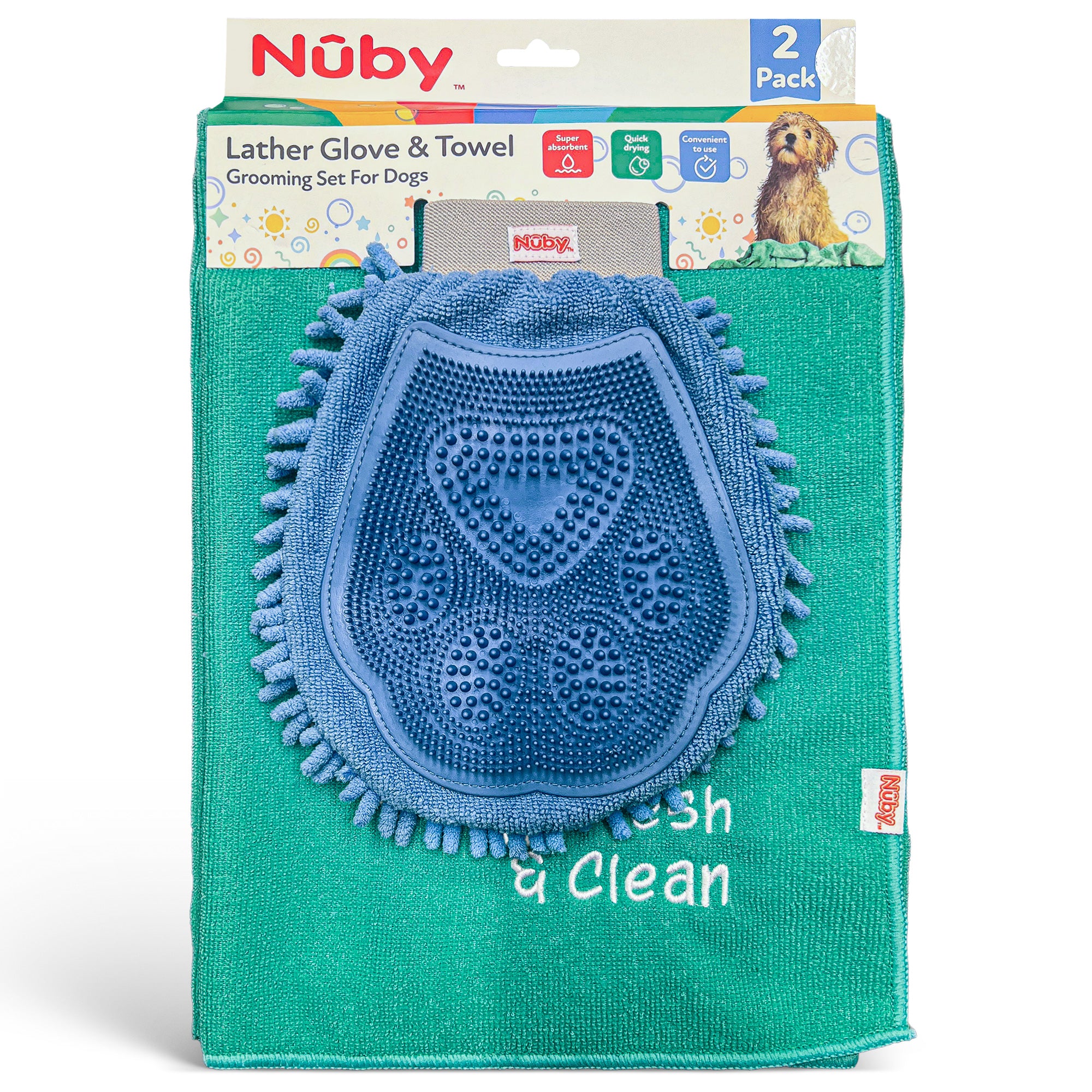 Nuby 2 Pk Grooming Glove And Towel Set Green