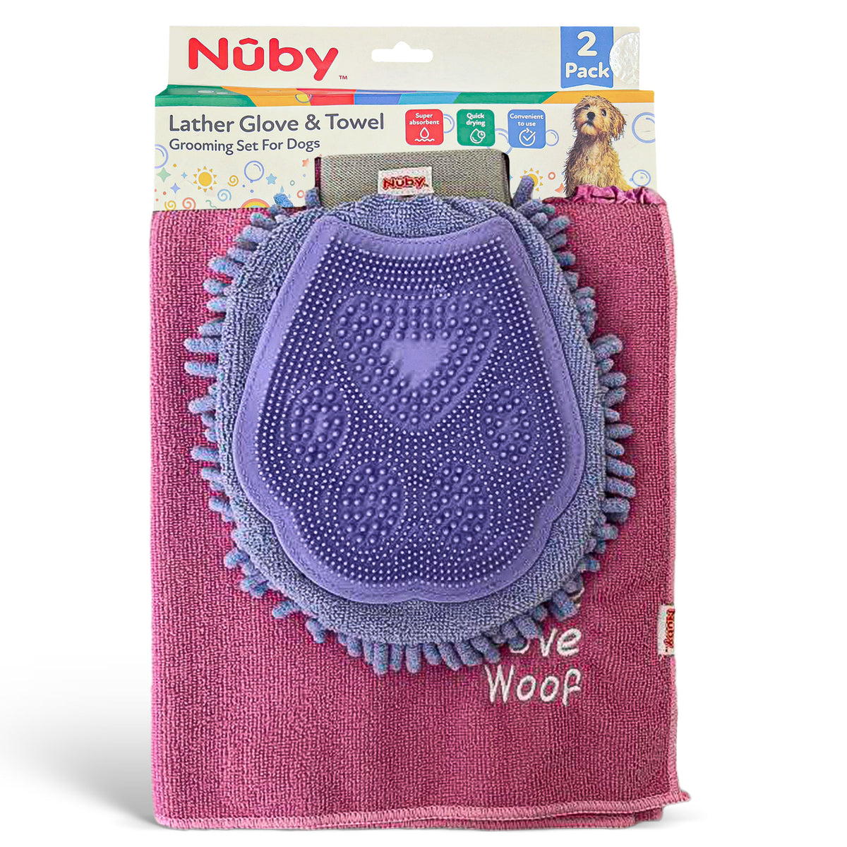 Nuby 2 Pk Grooming Glove And Towel Set Pink
