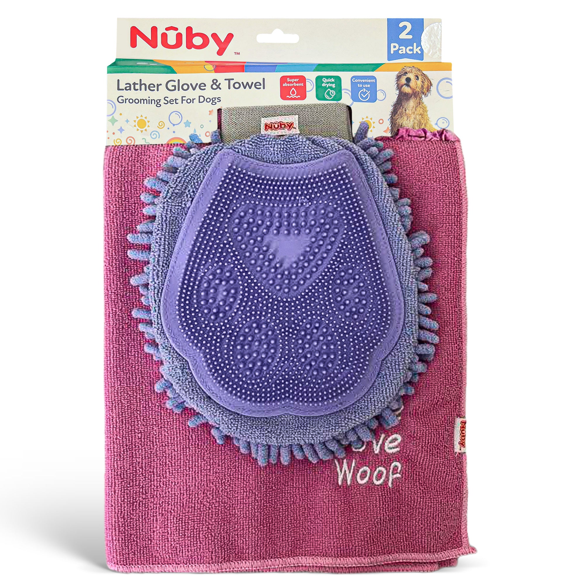 Nuby 2 Pk Grooming Glove And Towel Set Pink