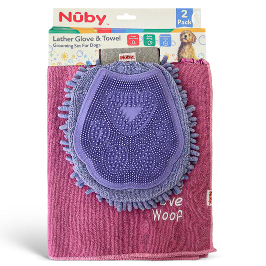 Nuby 2 Pk Grooming Glove And Towel Set Pink
