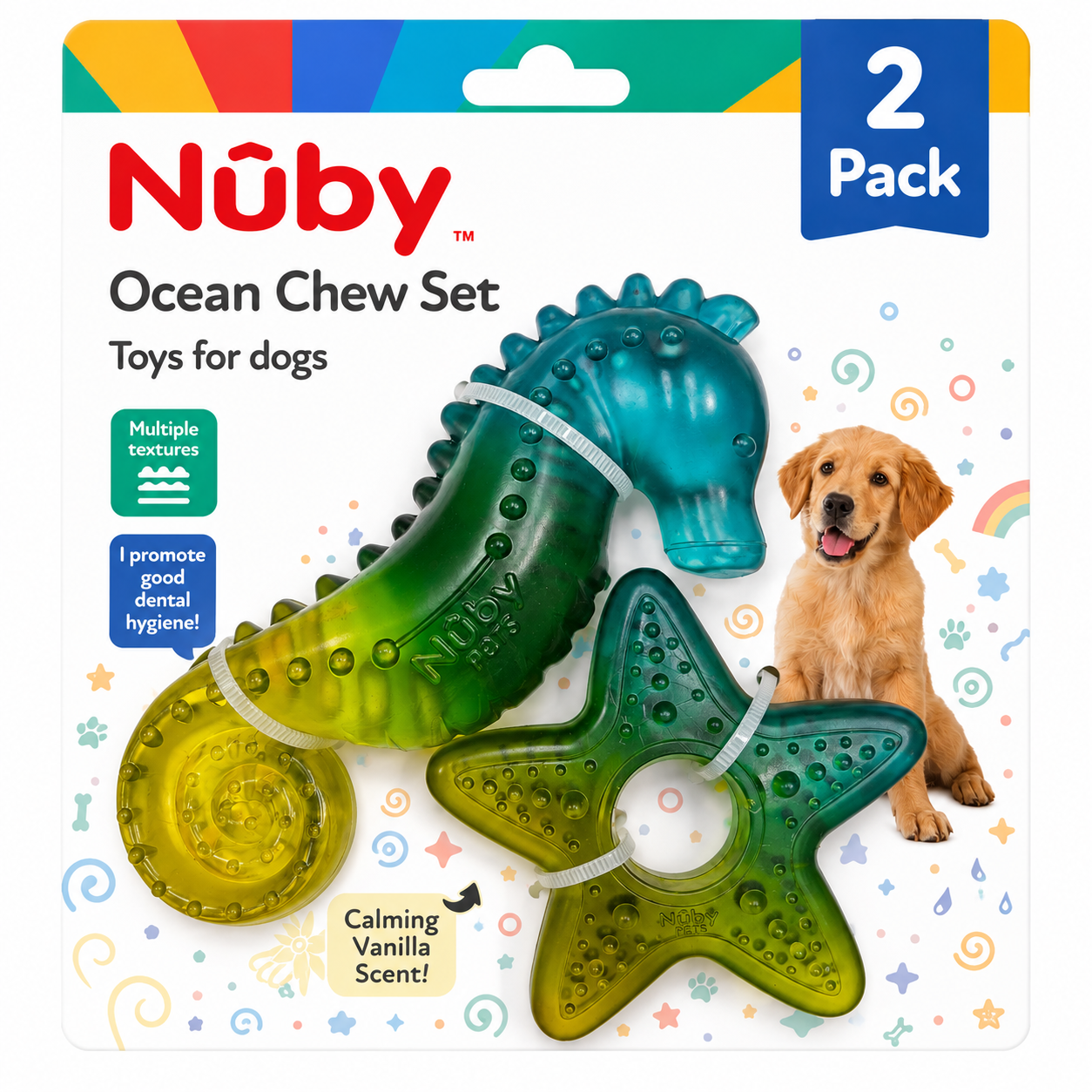 Nuby 2Pk 2 Tone Star And Seahorse Pvc Puppy Toy