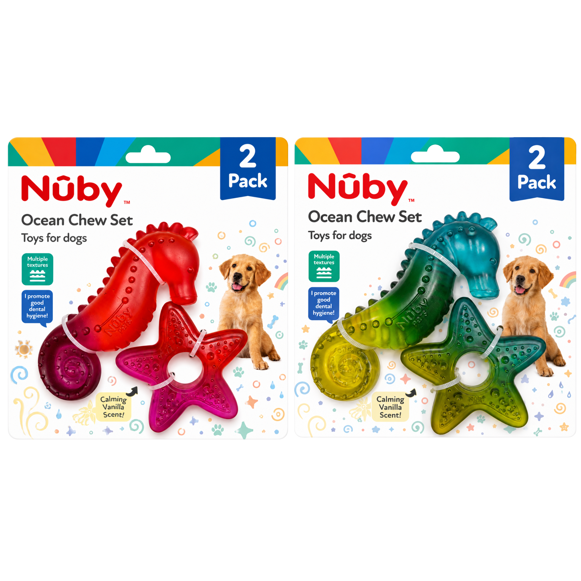 Nuby 2Pk 2 Tone Star And Seahorse Pvc Puppy Toy